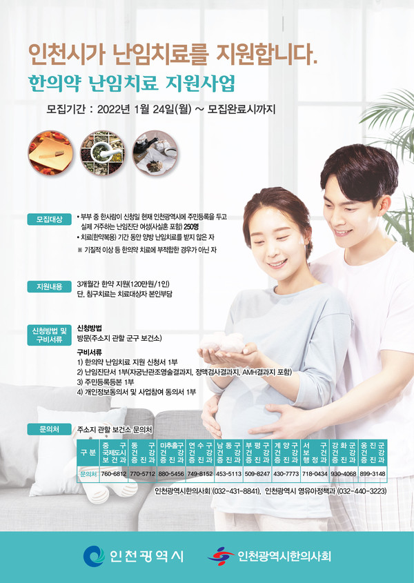 2022년 한의약난임치료 대상자 안내 포스터(인천 동구청 제공)