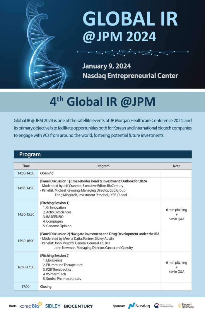 한국바이오협회, 미국서 ‘글로벌 IR JPM 2024’ 개최… 바이오 스타트업 성장 동력 모색약품신문